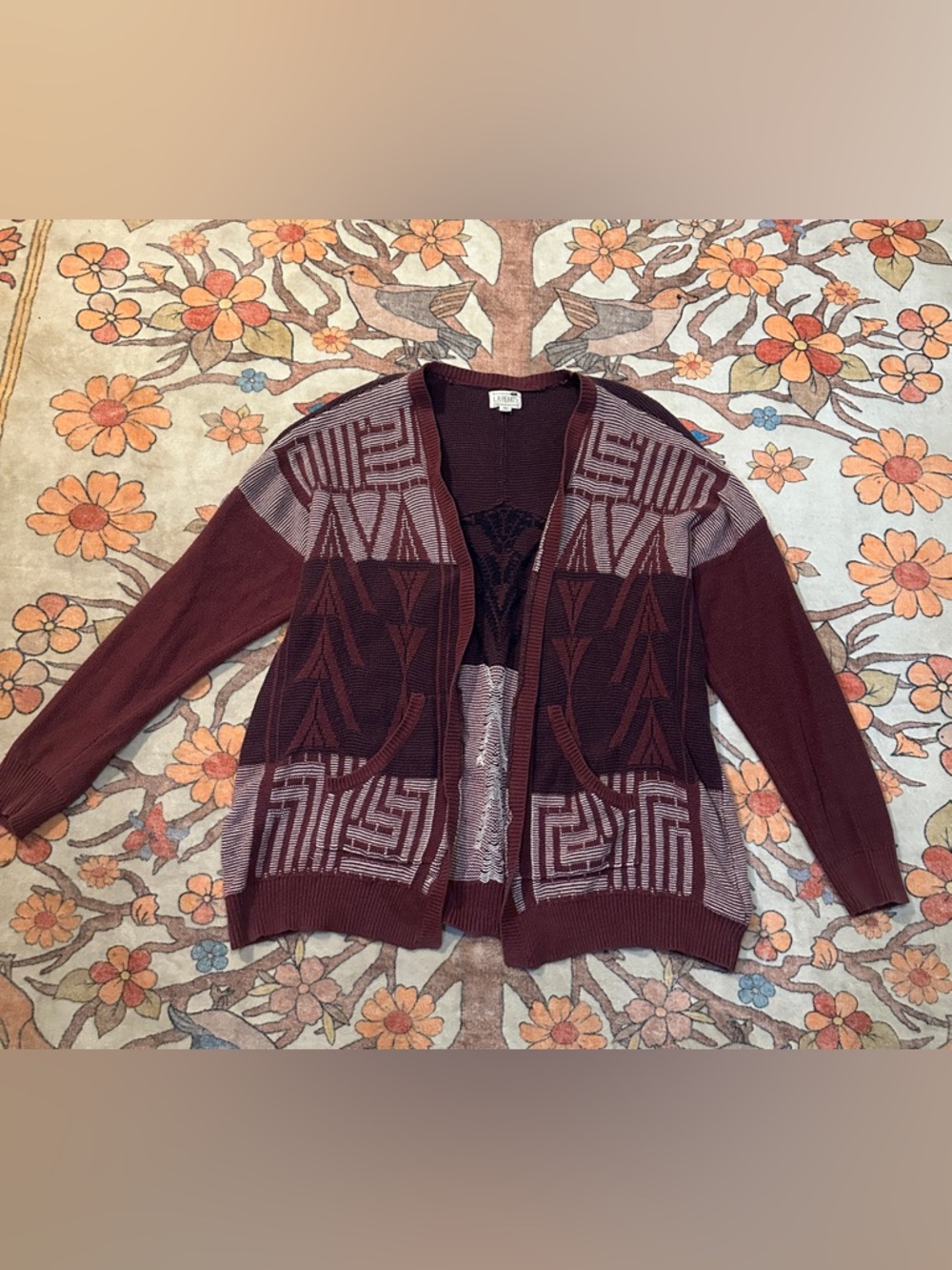 La Hearts Maroon & Light Pink Geometric Open-Front Cardigan M/L